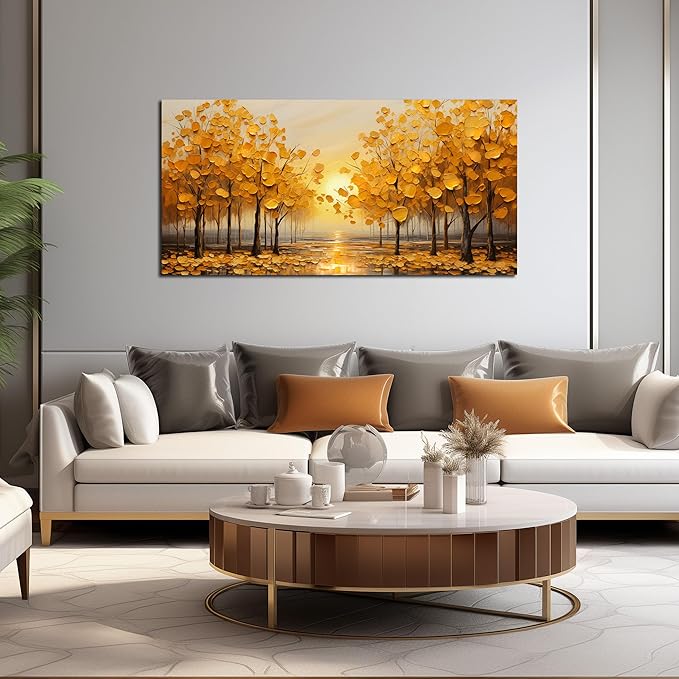 Tree Painting Wall Art Bedroom Yellow Wall Pictures for Living Room Office Wall Art Decor 24 x 48 Inch
