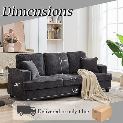 Couches for Living Room, 89 inch Cloud Couch Sofa in Chenile with Extra Comfy Soft Deep Seats, Modern 3 Seater Sofas for Living Room Bedroom Office Apartment, Grey