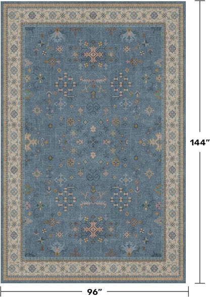 Hazo Haus Boho 8x12 Large Area Rugs for Living Room - Eclectic Dusky Blue Rug for Bedroom Under Bed, Dining Room Under Kitchen Table, Washable Soft Non Slip Unique Colorful Indoor Décor