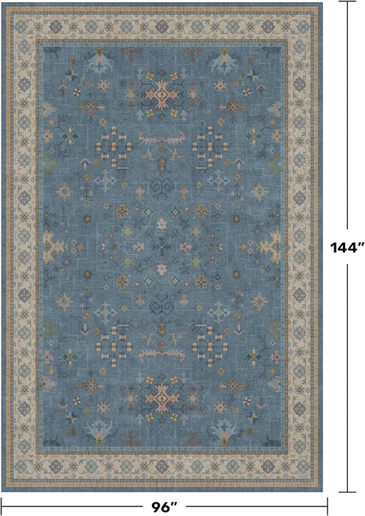 Hazo Haus Boho 8x12 Large Area Rugs for Living Room - Eclectic Dusky Blue Rug for Bedroom Under Bed, Dining Room Under Kitchen Table, Washable Soft Non Slip Unique Colorful Indoor Décor