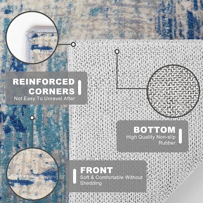 KILOCOCO Abstract Small Area Rug 2x3 Entryway Rug Washable Kitchen Rugs Door Mat Indoor Entrance Soft Pinted Non Slip Throw Rugs for Front Door Foyer Farmhouse Floor Mats, Blue/Grey/Beige