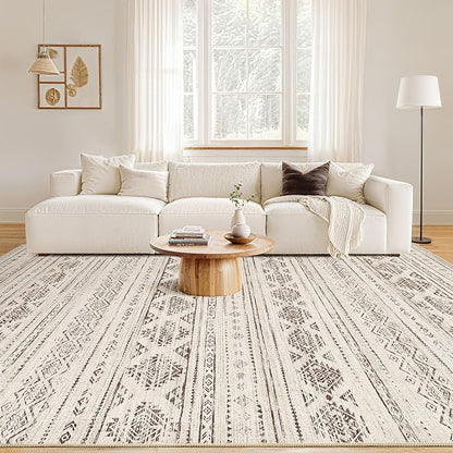 Nakagishi 9x12 Area Rugs Living Room: Washable Boho Large Neutral Soft Farmhouse Rug Stain Resistant Modern Moroccan Non-Slip Indoor Carpet for Bedroom Nursery Kids Office Dining Room - Dark Brown