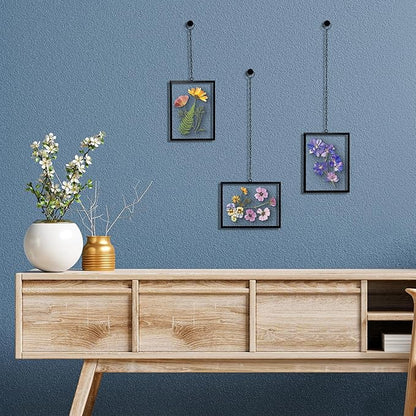 Americanflat Metal Floating Frame with Chain - Set of 3 - Use as 4x6 Picture Frame - Pressed Flower Display for Wall Decor - Elegant Black Molding with Shatter-Resistant Glass