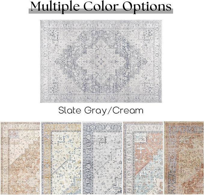 Washable Indoor Front Door Mat, Non Slip Vintage Slate Grey Blueish Gray Cream Boho Farmhouse Area Rugs 3x5 Boho Doormat for Entryway Floor Bathroom, Light Grey/Gray
