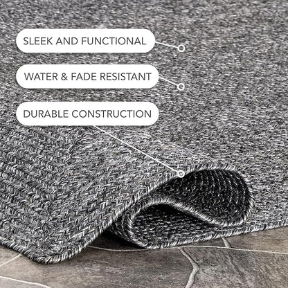 nuLOOM 4' x 6' Solid Hand Braided Indoor/Outdoor Area Rug, Pet-Friendly, High Traffic, Weather Resistant, for Patio, Balcony, Bedroom, Living, Dining Room, Wynn Charcoal