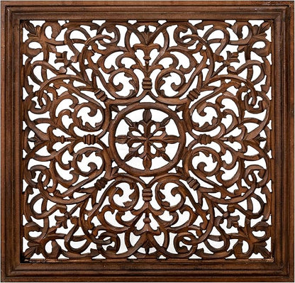 The Wooden Town Kashmiri Wall Decor – Set of 4 (16x16 Inch) | Handcrafted Wooden Wall Panels & Hanging Plaques for Living Room, Home & Office | Burnt Finish Decorative Art for Walls