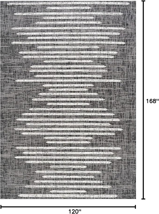 JONATHAN Y Stripe Geometric Indoor Outdoor Area Rug 10X14 Black/Ivory, Zolak Berber for Backyard, Patio, Porch, Easy-Cleaning, High Traffic, Pet-Friendly, Non-Shedding (SMB124E-14)
