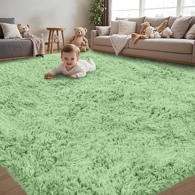 8x10 Area Rug for Living Room:Ultra Soft Fluffy Shag Light Green Rugs,Large Fuzzy Plush Indoor Non Slip Carpet Washable Rug for Bedroom Kids Nursery Office Dorm Modern Decor(Light Green 8'x10')