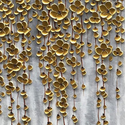 3D Vertical Abstract Canvas Oil Painting Wall Art, 116x57cm Golden Flower Painting Wall Art, Home Living Room Wall Decoration Abstract Painting Art