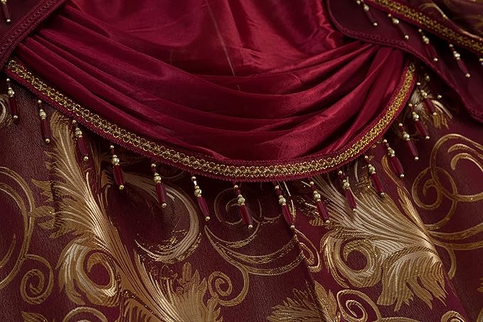 GLORY RUGS Jacquard Luxury Window 2 Panel Set Burgundy Gold Curtain with Attached Valance and Backing Bedroom Living Room Dining 2 Curtains 55x84 inches Each Jana