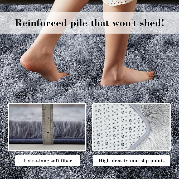 Soft Runner Rugs for Bedroom, Mottling Dark Grey 2x6 Area Rugs Fluffy Rug Shag Rug Carpet, Bedside Rug for Living Room Bedroom Kids Room Home Decor