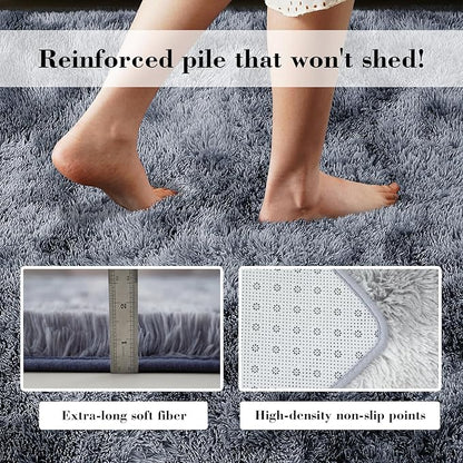 Fluffy Rug Shag Area Rug, Mottling Dark Grey 4x6 Area Rugs for Bedroom, Small Bedside Rug, Soft Fluffy Shag Entryway Throw Rugs for Living Room Bedroom Kids Room Home Decor