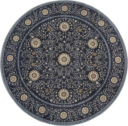 GarveeHome Boho Round Rugs 6ft for Living Room Non Slip, Vintage Botanical Circle Rug Washable Area Rug for Dining Room Stain Resistant, Low Pile Soft Blue Circular Carpet for Nursery Kitchen