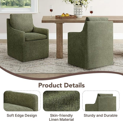 KISLOT Upholstered Dining Chairs Set of 1, Modern Dining Room Chairs with Casters & Washable Cover, Rolling Accent Chair with Hidden Storage for Kitchen, Farmhouse, Living Room, Green, 1 Box