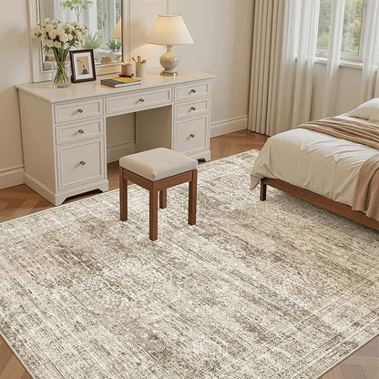 Soalmost 5x7 Area Rugs Brown Low Pile Indoor Washable Trendy Faded Style Rugs for Bedroom Living Room Dining Room Foldable Non-Slip Thin Print Mat