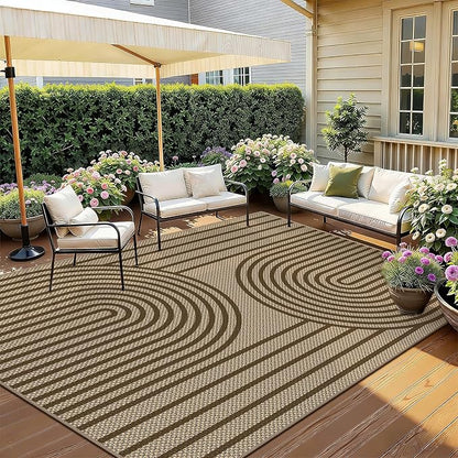 Easy Jute Rug for Living Room, 5' x 7' Area Rug, Brown Farmhouse Ultra-Thin Washable Non-Slip Outdoor Rug for Bedroom, Dining Room, Backyard, Home Decor