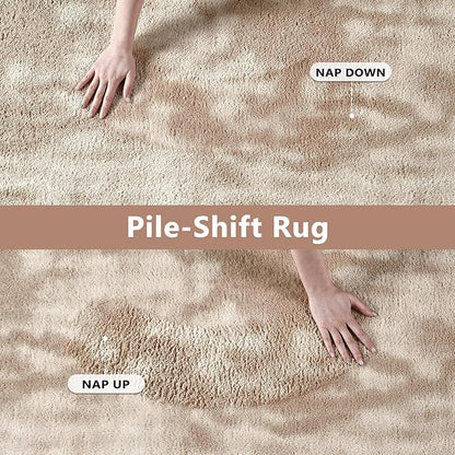 FinRèc 4x6 Washable Area Rugs for Bedroom Living Room, Low Pile Thin Ultra Soft Shag Rug, Non-Slip Carpet Indoor for Home Decor (Tie-dye Light Tan)