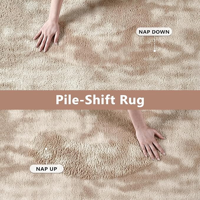 FinRèc 2x8 Washable Runner Rugs for Kitchen Hallway Bedroom, Low Pile Thin Ultra Soft Shag Rug, Non-Slip Carpet Indoor for Home Decor (Tie-dye Light Tan)