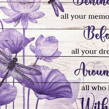 LB Motivational Wall Art Inspirational Quotes with Purple Floral Dragonfly Canvas Wall Art Plant Pictures Wall Decor for Living Room Bedroom Bathroom Office Home Framed Ready to Hang 16x12 Inch