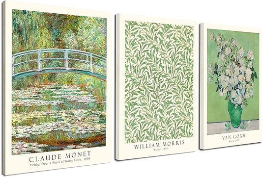 Induslyfe Framed Grass Wall Art Canvas Decor Set of 3, Matisse Mid Century Modern Art, Aesthetic Floral Botanical Prints Posters for Bedroom, Living Room, Bathroom 12x16