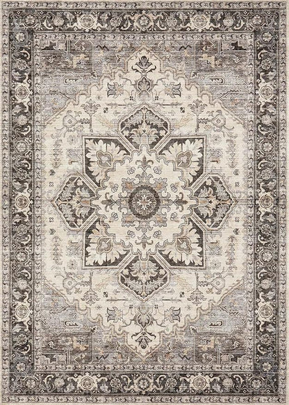 Area Rug for Living Room - 10x14 Soft Machine Washable Oriental Vintage Floral Distressed Large Indoor Floor Carpet for Bedroom Under Dining Table Home Office Decor - Grey Brown