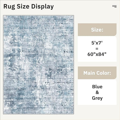 Soalmost Abstract Rug 5x7 Machine Washable Area Indoor Blue Low Pile Non-Slip Foldable Thin Accent Rugs for Bedroom Living Room Dining Room
