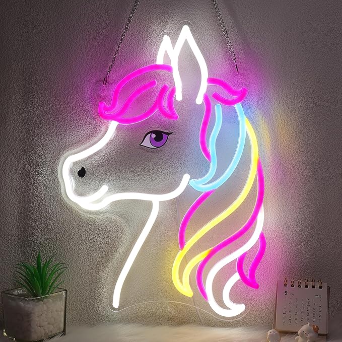 OkiyiD Dreamy Horse Neon Sign, Aesthetic Wall Decor for Girls Bedroom, Living Room, Vanity, USB Powered LED Light with Hanging Kit, Unique Magical Gift for Her
