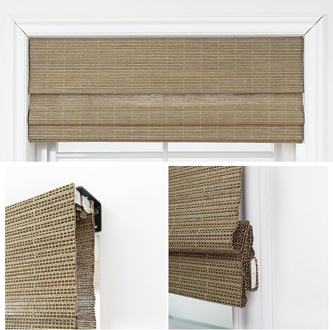 Motorized Bamboo Roman Shades, Motorized Blinds with Remote Compatible with Homekit, Alexa GoogleHome, Smart Wood Woven Shades for Indoor Windows, Customize, Earthline