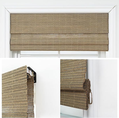 Motorized Bamboo Roman Shades, Motorized Blinds with Remote Compatible with Homekit, Alexa GoogleHome, Smart Wood Woven Shades for Indoor Windows, Customize, Earthline