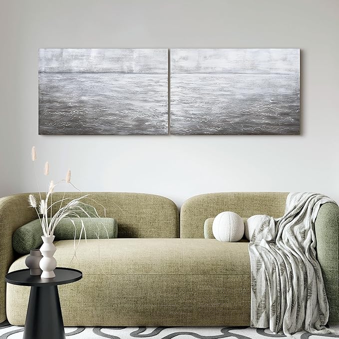 Empire Art Direct Abstract Wall Art Textured Hand Painted Canvas by Martin Edwards, Diptych, 24" x 36" each, Silver Light