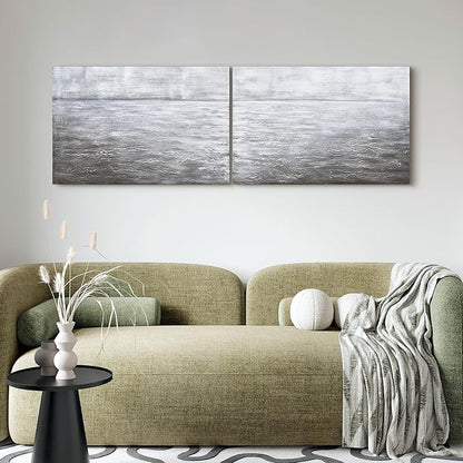 Empire Art Direct Abstract Wall Art Textured Hand Painted Canvas by Martin Edwards, Diptych, 24" x 36" each, Silver Light