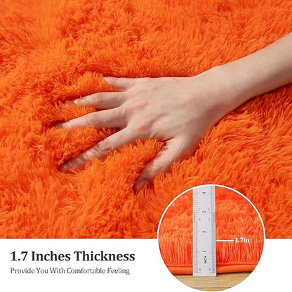 10x14 Area Rugs for Living Room Bedroom, Large Shag Soft Fluffy Rug, Soft Non Slip Carpets Home Decor Aesthetic, Orange