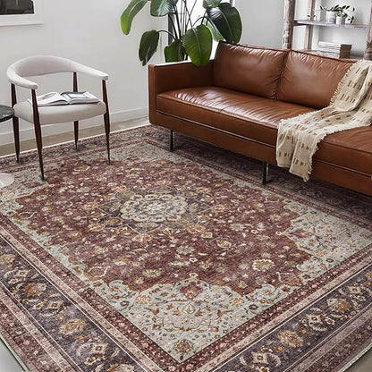 CHAMPLANT Washable Area Rug 8'x10' Retro Boho Design Non-Shedding Non-Slip Easy Care Ideal for High Traffic Areas in Living Room Bedroom Office Coffee Table Kitchen Large Carpet