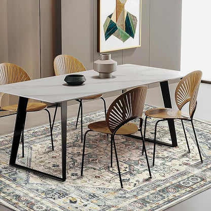 CHAMPLANT Area Rug 5'x7' Cyan Khaki Washable Vintage Traditional Floor Cover Thin Retro Kitchen Indoor Distressed Non Slip Carpet for Living Room Bedroom Dining Room