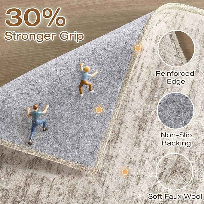 Runner Rug Non-Slip Kitchen Rug: 3x10 Washable Abstract Modern Soft Stain Resistant Indoor Floor Neutral Accent Throw Carpet for Hallway Bathroom Laundry Room Bedroom Entryway- Beige