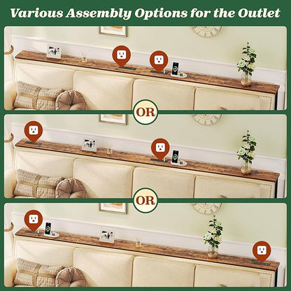 SUPERJARE 51.2 Inch Sofa Table with Power Outlet and USB-C Port, 5.9 Inch Narrow Console Table, Entryway Hallway Couch Table with Storage, Behind Sofa, Small Spaces, Living Room, Rustic Brown