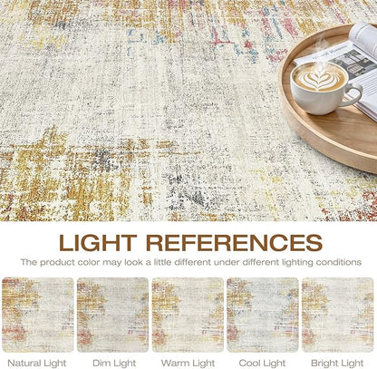 9x12 Area Rugs Living Room: Washable Large Neutral Rug Abstract Soft Modern Stain Resistant Indoor Floor Non-Slip Carpet for Bedroom Nursery Kids Classroom Playroom Dining Room Office- Gold Colorful