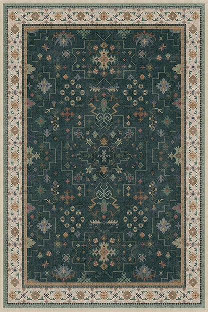 Hazo Haus Vintage 8x12 Large Area Rugs for Living Room - Oriental Dark Green Rug for Bedroom Under Bed, Washable Soft Dining Room Rug Under Kitchen Table, Low Pile Non Slip Unique Indoor Décor
