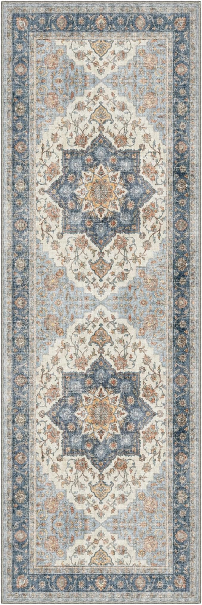 GENIMO Runner Rug 2x5 Non Slip Machine Washable Hallway Runner Rug, Low Pile Lightweight Rugs for Entryway, Hallway, Kitchen and Corridor, Vintage Blue Medallion