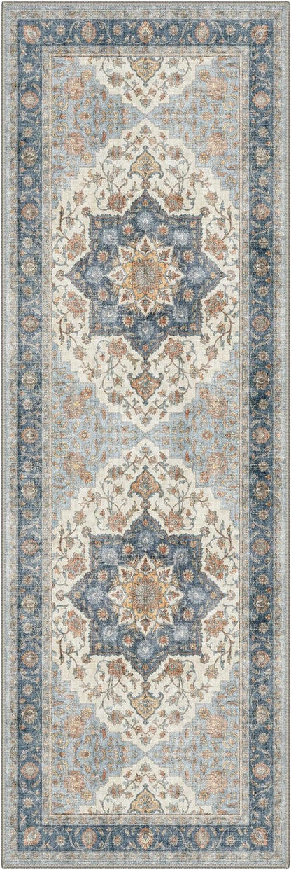GENIMO Runner Rug 2x5 Non Slip Machine Washable Hallway Runner Rug, Low Pile Lightweight Rugs for Entryway, Hallway, Kitchen and Corridor, Vintage Blue Medallion