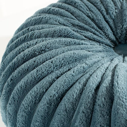 HIG Decorative Round Throw Pillows for Bed Couch -Set of 2 Handcraft Ruched Pumpkin Pillow, Soft and Durable Flannel Floor Pillow for Home Decor, Bed Living Room and Sofa (Dusty Blue,14.5"x14.5")