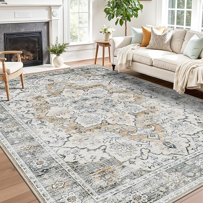 LUMI 5x8 Washable Area Rug for Living Room, Ultra Soft Stain Resistant Carpet with Non Slip Rubber Backing, Non-Shedding Low Pile Rugs for Bedroom, Dining Room, Indoor, Office