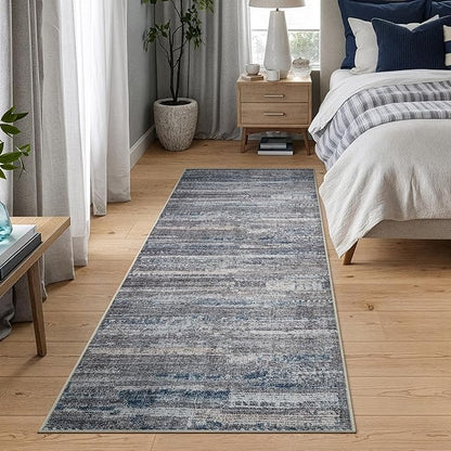 Bloom Rugs Washable Non-Slip 10 ft Runner - Gray/Blue/Blush Modern Abstract Runner for Entryway, Hallway, Bathroom, and Kitchen - Exact Size: 2.5' x 10'
