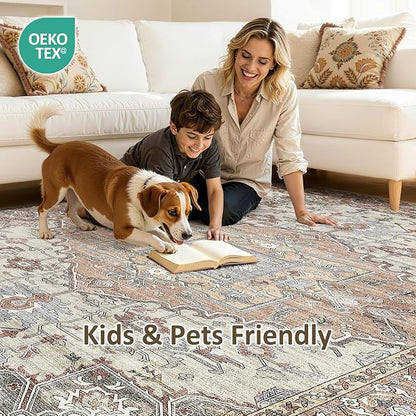 6x9 Washable Area Rugs for Living Room: Non Slip Vintage Brick Red Rug, Large Soft Stain Resistant Indoor Floor Carpets for Bedroom Dining Room Nursery Home Office Kid & Pet Friendly