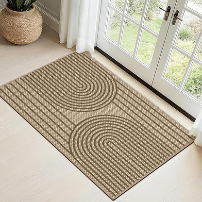 Easy Jute Front Door Mat, 2' x 3' Entryway Porch Rug, Brown Farmhouse Ultra-Thin Washable Non-Slip Mat for Indoor Foyer & Outdoor Patio Decor