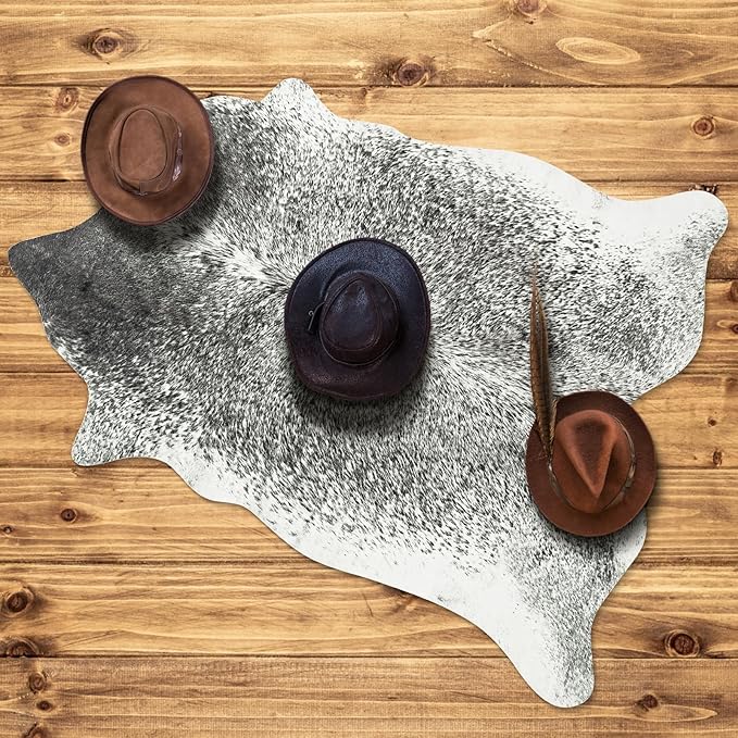 Cowhide Rug for Living Room, Washable Cow Hide Rug, Small Faux Animal Skin Rugs, Non-Slip Cow Print Area Rugs， 3x4Ft Cowhide Rugs for Bedroom Office Kitchen Entryway， Grey