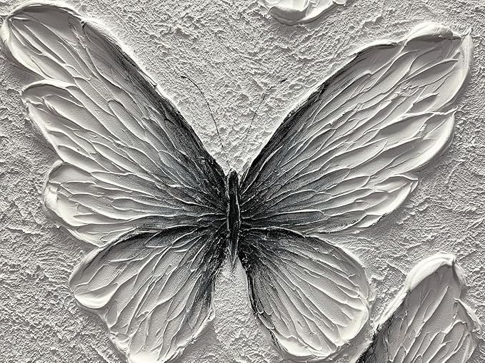 Boiee Art,24x36Inch Handmade Oil Painting Butterfly Wall Art Hand Painted Black and White Canvas Paintings Modern Abstract Home Wall Decorative Art