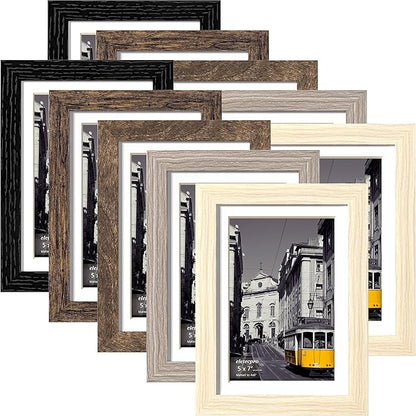 eletecpro 5x7 Picture Frames Set of 10, Picture Frame Collage Wall Decor Display 4x6 Photo with Mat or 5x7 without Mat, Home Decor Gallery Frame for Table Top or Wall Mounting, Multicolor