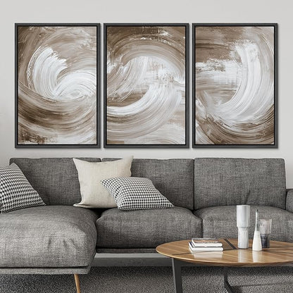 SIGNLEADER Framed Canvas Print Wall Art Set Warm Brown and White Swirl Abstract Illustrations Minimal Decorative Bohemian Nordic for Living Room, Bedroom, Office - 24"x36"x3 BLACK