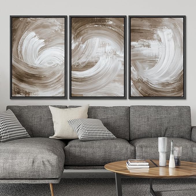 SIGNLEADER Framed Canvas Print Wall Art Set Warm Brown and White Swirl Abstract Illustrations Minimal Decorative Bohemian Nordic for Living Room, Bedroom, Office - 16"x24"x3 BLACK
